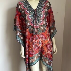 Akaru Women’s Sheer Beach Coverup Tunic Dress Multicolored Multi Print XL